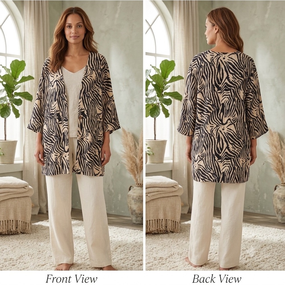 Soft‎ Surroundings Size-1X Womens Kimono Zella Topper Cover Up Zebra Print